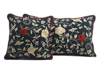 

Set 2 cases black cotton cushion embroidered FLORAL motif 50X30 and 30X30