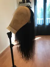 Peluca de malla con división media de 30 pulgadas, cabello humano liso brasileño Remy, prearrancado con pelo de bebé, parte T, 13x1