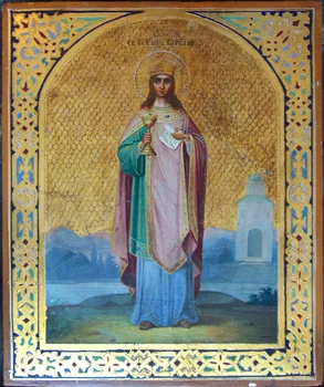 

Holy Varvara. Icon: size 20x24 cm; materials: wood, levcas, temper, susal gold.
