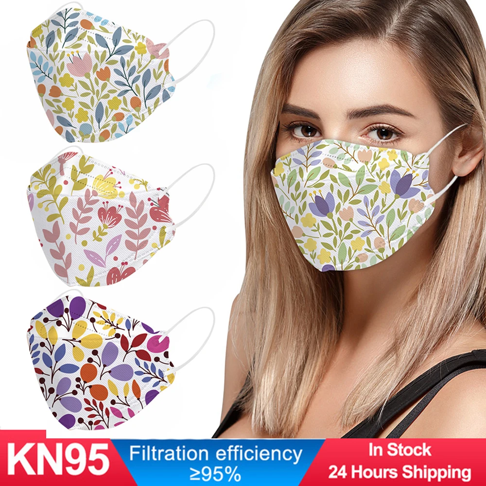 Маска N95mask KN95 с принтом женская 4 слоя 3d весенний цветок пыль рыбы CE FFP2 10/50 шт. |