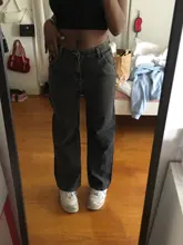 Women Jeans Cargo-Pants Wide-Leg Gray Loose Blue Girl Baggy High-Waist Straight Casual