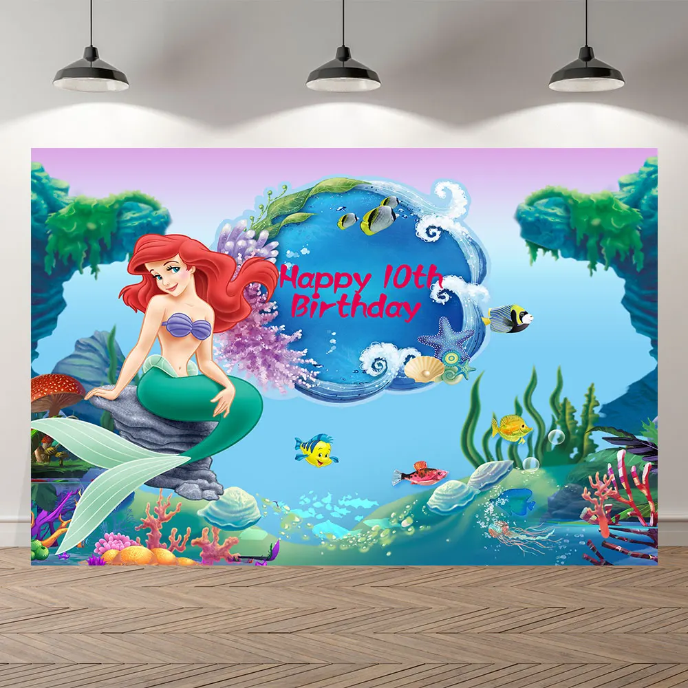 Fondo De La Sirenita Princesa Ariel, Decoración De Fiesta De Cumpleaños,  Cartel, Telón De Fotografía, Estudio Fotográfico Personalizado, Sesión  Fotográfica - Globos Y Accesorios - AliExpress