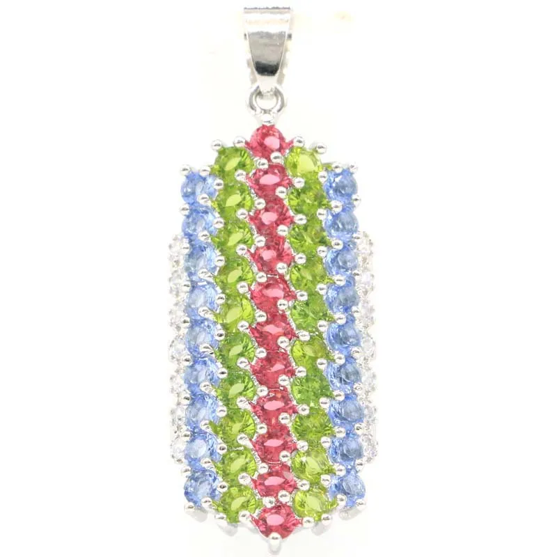 47x17mm Multi Color Long Big Garnet Violet Tanzanite Peridot CZ For Women Eye Catching 925 Sterling Silver Pendant | Украшения и