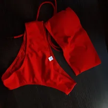 Bikini sin tirantes, novedad del 2020 en ropa de baño para mujer, bañador sexy de cintura alta y color puro, traje de baño acolchado, monokini