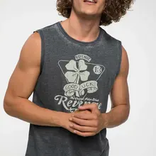 DeFacto, темно-серые мужские летние футболки с надписью «Luck», трикотажные безрукавки Athl, топы, футболки, повседневные футболки, I5501AZ18SMBK27-I5501AZ18SM