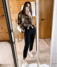 Plaid Shirt Tops Long-Sleeve Office Women Coat Loose Ladies Karsany And