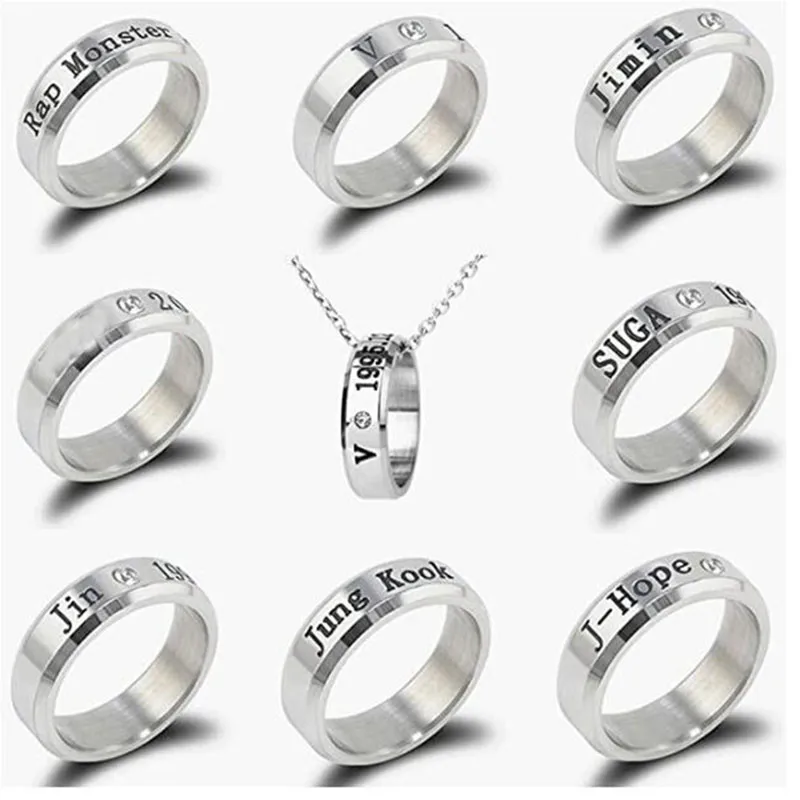 Bangtan Boys Name Rings DIY Cosplay Necklace KPOP Jewelry JIMIN JIN SUGA J-HOPE JUNG KOOK Fans Collection | Украшения и