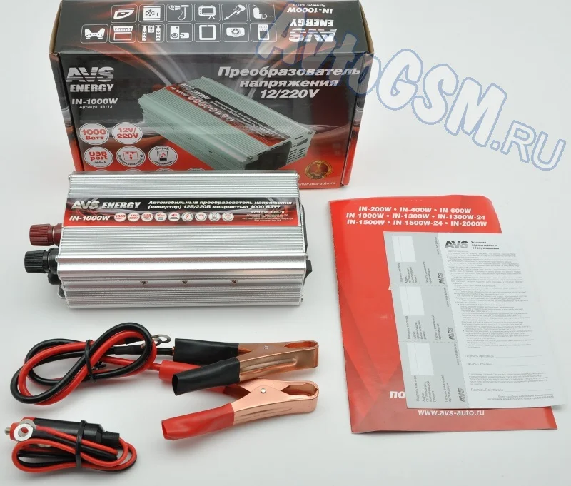 Инвертор AVS Energy IN-1000W - номинальная мощность 1000 Вт USB-выход защита от перегрева и