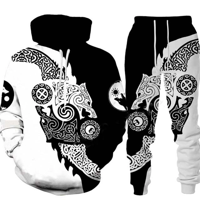 

Winter Viking Odin 3D Printed Hoodie Sweatshirt and Men's Tracksuit Two Piece Set Men Sportswear Long Sleeve Men's Clothing Suit