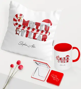 

Personalized Christmas Happy birthday Themed Red Mug Mirror Pillow Set-2