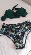 Bikini femenino con cuello Halter y cintura alta, traje de baño con cuello halter y cintural alta con estampado floral en talla XXL