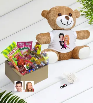 

Personalized Valentine Caricature Of Nostalgic Lezzetler Plush Teddy Bear Gift Seti-13