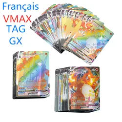 Cartes Pokemon françaises 60 TAG TEAM GX 400 VMAX 50 V, Carte brillante, jeu, Carte de combat, jouets pour enfants, de 60 à 100 pièces 
