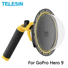 Telesin 6 dome dome porta cúpula 30m caso de mergulho habitação à prova dwaterproof água com bolha flutuante aperto gatilho para gopro hero 9 câmera preta