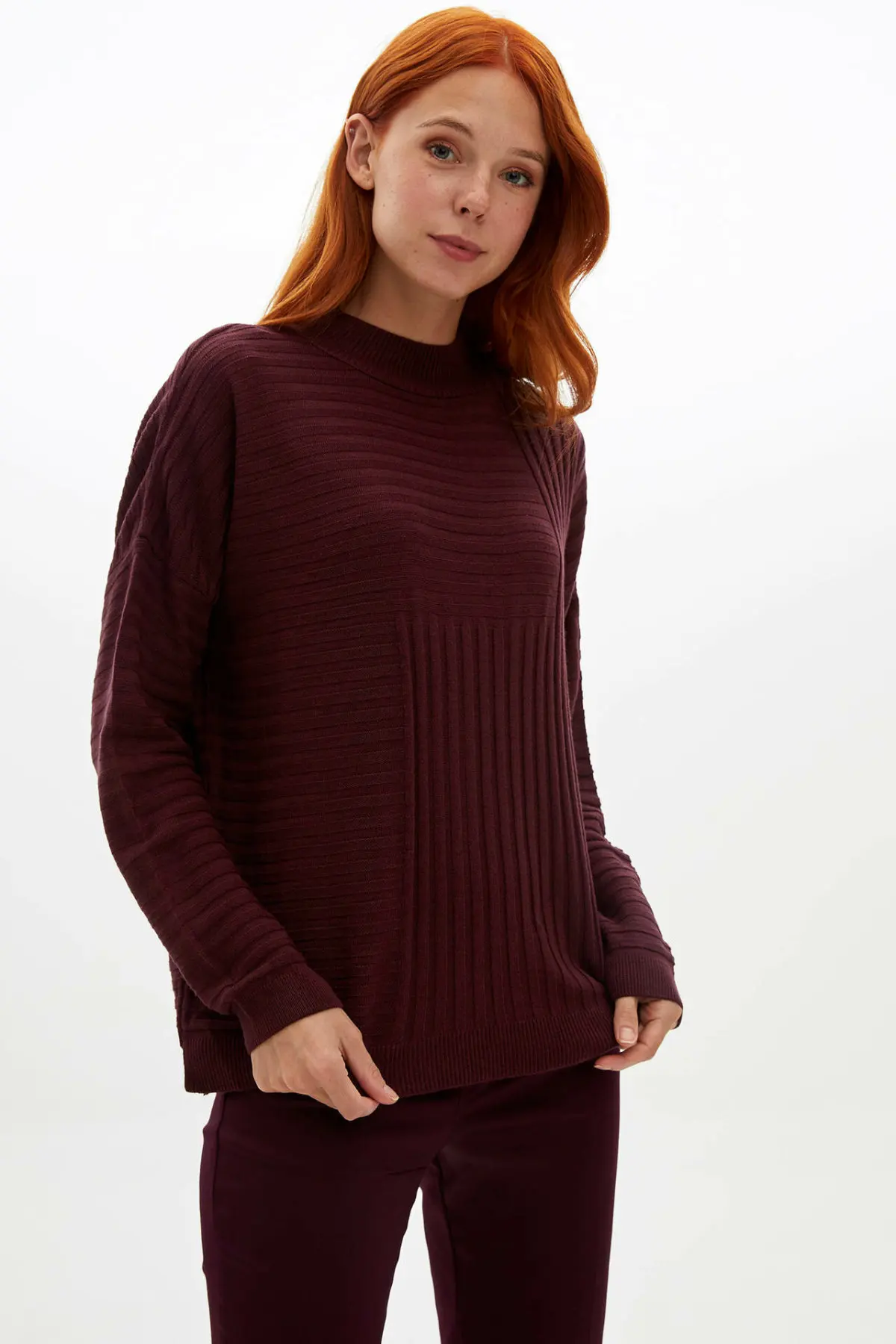 DeFacto Woman Solid Color Brown Pullover Women Autumn Turtleneck Tops Casual Long Sleeve Striped Knitted Tops-L2127AZ19AU | Женские