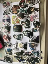 Paquete de calcomanías negras para niños, pegatinas de dibujos animados de Anime para papelería, maleta para portátil, guitarra, calcomanías de nevera, 10/50 Uds.