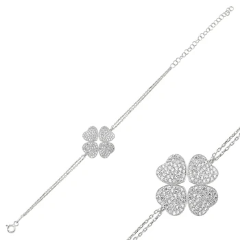 

KUTAYDAN 925 Sterling Silver Zircon Stone Clover Bracelet