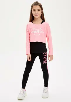 

DeFacto Girl's Spring Black Fit Leggings Girls Casual Black Letter Prints Legging Pants Girls Basic Legging Bottoms -N2305A620SP