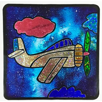 

Mh002 sets of appliqués with colored foil color whale 'Airplane in The Clouds '22*22 cm