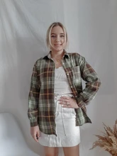 Plaid Shirt Tops Long-Sleeve Office Women Coat Loose Ladies Karsany And