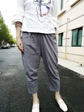 Pantalones de lino y algodón para mujer, pantalón harén holgado, informal, con cintura elástica, Color liso, para primavera y verano