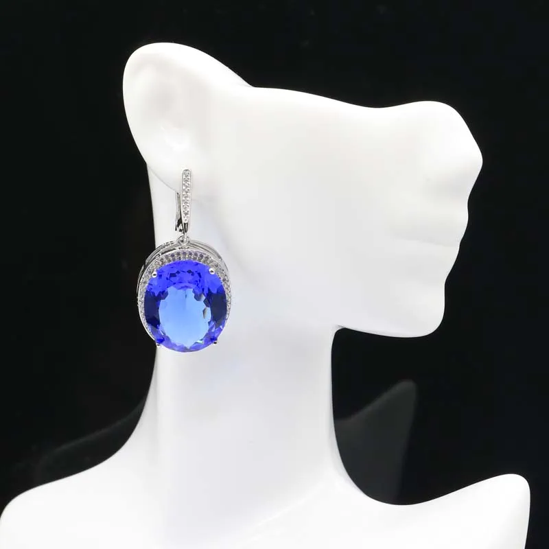 Женские серебряные серьги с фианитом 40x21 мм 22x18 17 5 г|925 silver earrings|silver wedding earringsparty