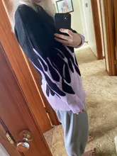 Suéter largo holgado con cuello redondo para mujer, Jersey de punto azul con estampado de llamas para otoño e invierno, 2020