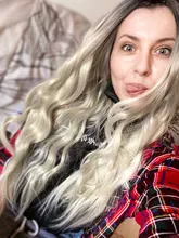 KooKaStyle-Peluca de cabello sintético para mujer, largo ondulado, parte Natural, lateral, fiesta, resistente al calor, Rubio degradado, Brizilan