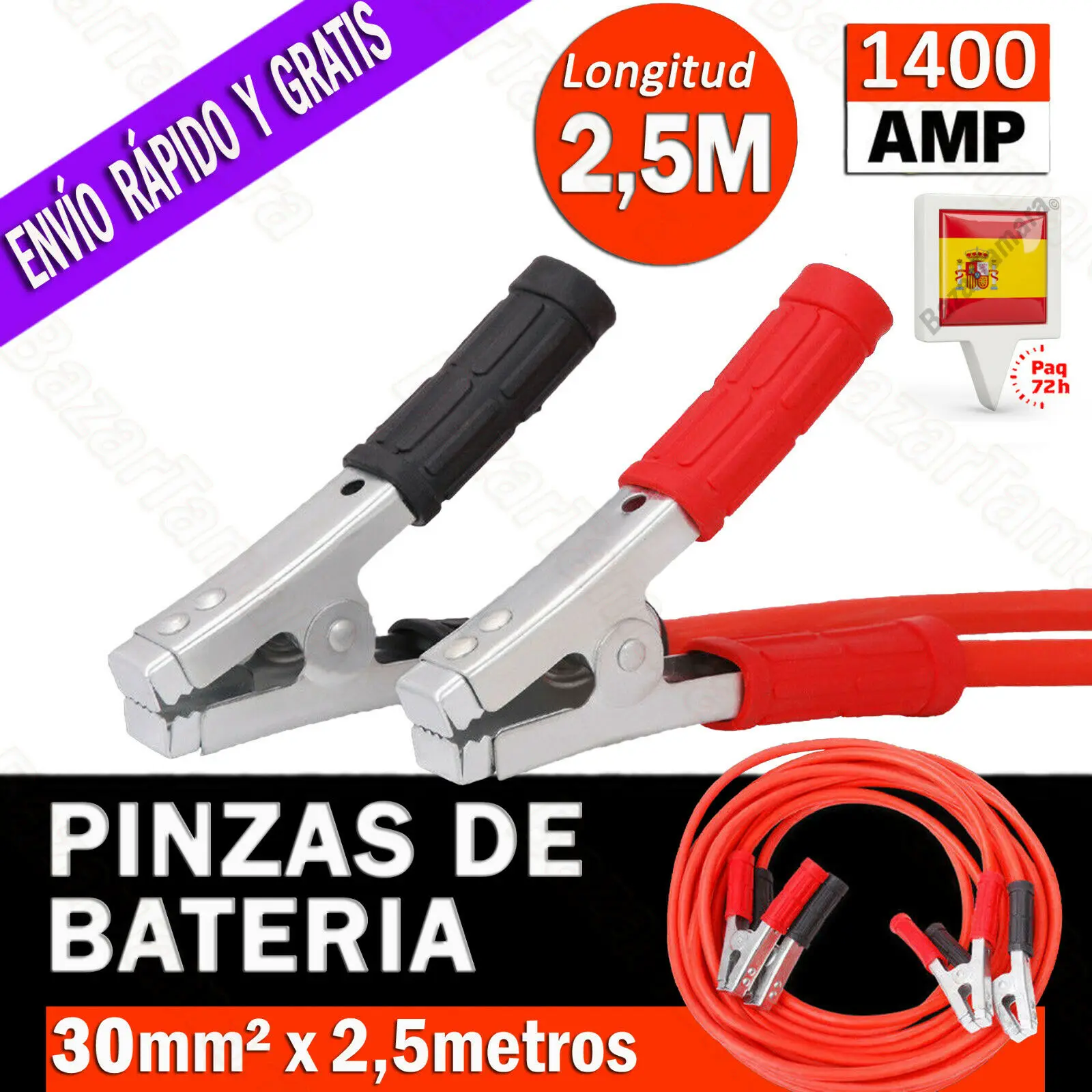 Pinzas DE Coche para LA BATERIA DE Coche O Moto 1200AMP Cable DE Arranque