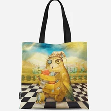 Многоразовая хозяйственная сумка эко женская сумка складная сумка для пляжа повседневное использование сумка на плечо Повседневная парусиновая с принтом совы