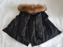 BLUENESSFAIR-abrigo de piel auténtica de zorro para mujer, chaqueta de invierno, Parka larga, Cuello de piel de mapache Natural, ropa de calle cálida