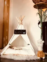 Tipi de Gato con cojín y pizarra para perros, carpa portátil para perros y casas de mascotas, tienda plegable de lona de madera para mascotas, cama para animales pequeños