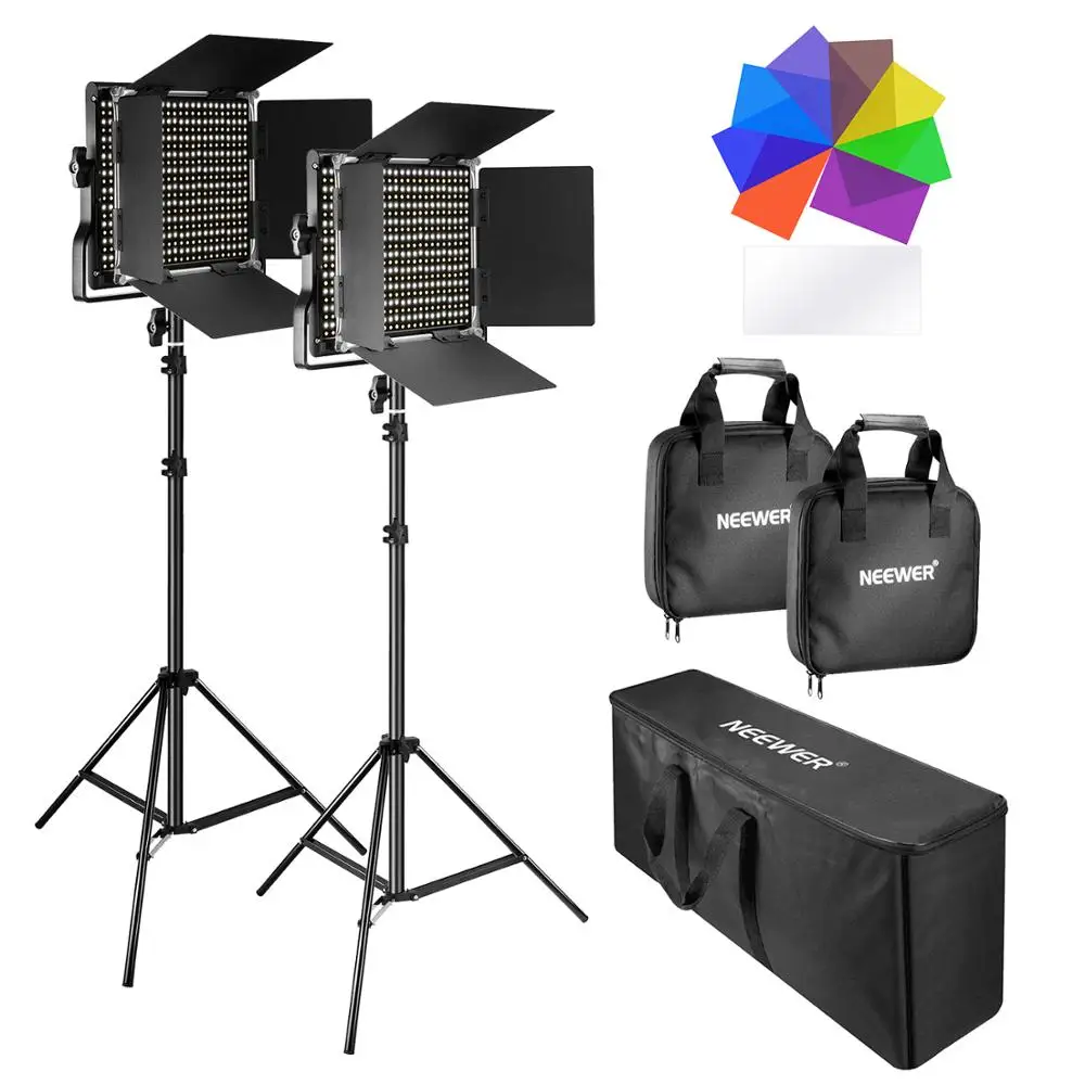 US $209.99 Neewer 2 Packs 660 LED Video Light With Stand Kit232005600K Dimmable CRI96 Light With U Bracket And Barndoor 2Light Stand