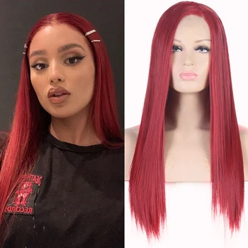 

Charisma Silky Straight Hair Red Color Synthetic Lace Front Wigs With Natural Hairline For Black Women/Girl Cosplay Wigs Red Wig