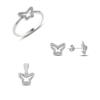 

Silver 925 Sterling Zircon Cubic Zirconia Butterfly Set
