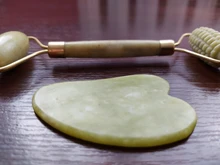 Gua Sha-masajeador de piedra Jade para cara, rodillo de Jade verde para estiramiento Facial, antiarrugas, 2/1 Uds.
