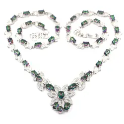 Роскошные танзанитовые белые кубические циркония женские вечерние серебряные ожерелья 18,5-19,0 дюйма 42x13 мм