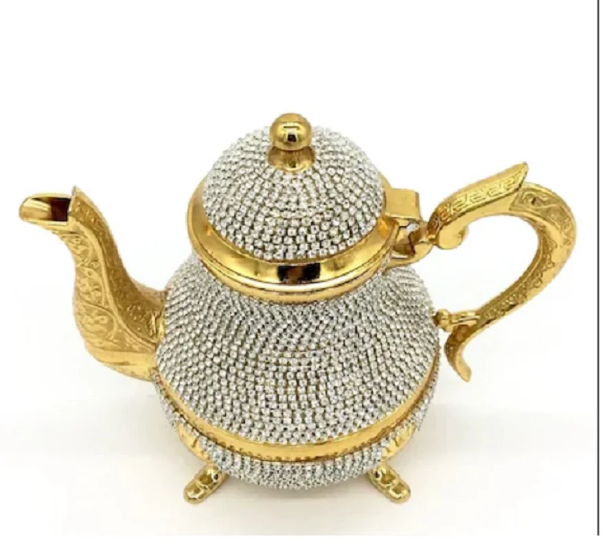 1- gold Swarovski Turkish Teapots Arabic Tea Pot  -1500 ml- Handmade Tea Set Traditional Turkish Tea Coffee Made in Turkey Home Decoration