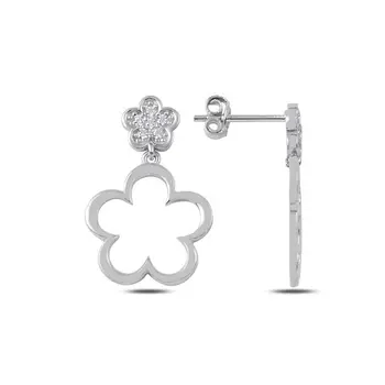 

Angemiel 925 Silver Zircon Stone Dangle Daisy Earrings-Rhodium Plated