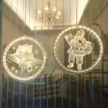

3D Christmas Hanging Lights Door Window Santa Claus Elk Bells Christmas Lights LED String Lights Snowflake New Year Suction Cup