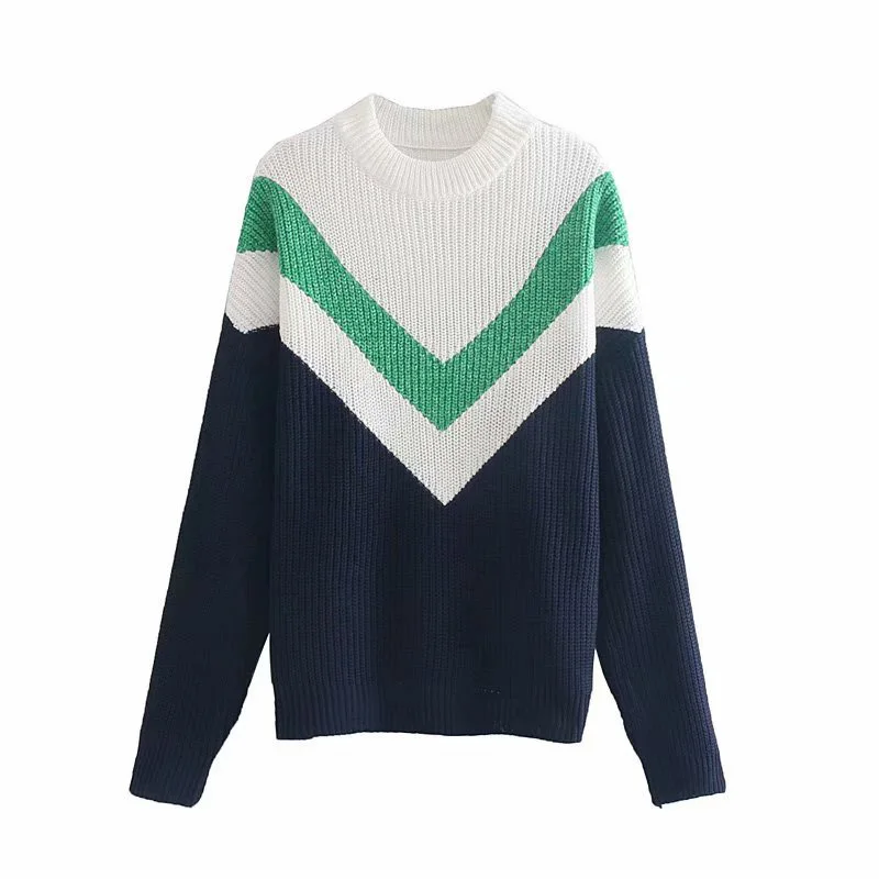 

Obrix Loose Sweet Geometric Pattern Female Sweater Knited Turtleneck Full Sleeve Wide Waisted Casual Style Pullover For Women