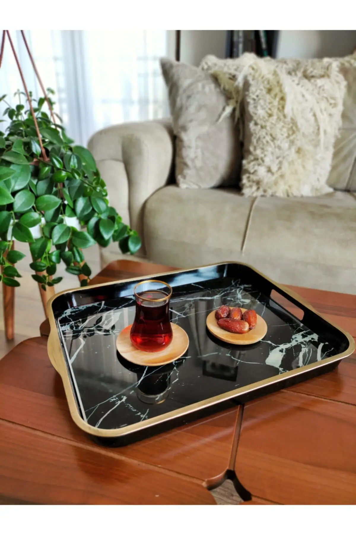 Rectangle Glass Based Big Presentation Tray 32x42cm - Black Marble. | Дом и сад