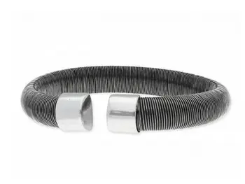 

Bracelet semi-rigid wide silver black and terminal Rhodium