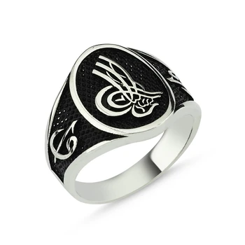 

Silver 925 Sterling Ottoman Monogram Pattern Men 'S Ring