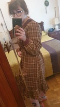Plaid Dress Peter-Pan-Collar Long-Sleeve Autumn-Style Mori-Girl Cute Kawaii Fashion Lady