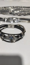 Pulsera de cuero para hombre y mujer, brazalete de joyería con varias capas, estilo Punk turco, mal de ojo, de acero inoxidable