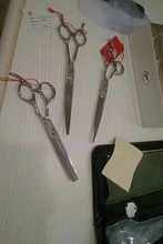 7,0 Japón 440C profesional tijeras de aseo para mascotas perro tijeras grandes rectos y adelgazamiento y curva tijeras pelo de perro Clipper B0013B