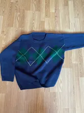 Jerséis de estilo coreano con estampado geométrico para otoño e invierno, jerséis de punto holgados de gran tamaño con cuello redondo, jersey de Mujer