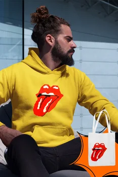 

Angemiel Wear Rolling Stones Pixels Art Yellow Men 'S Hooded Sweatshirt Bags Kombin