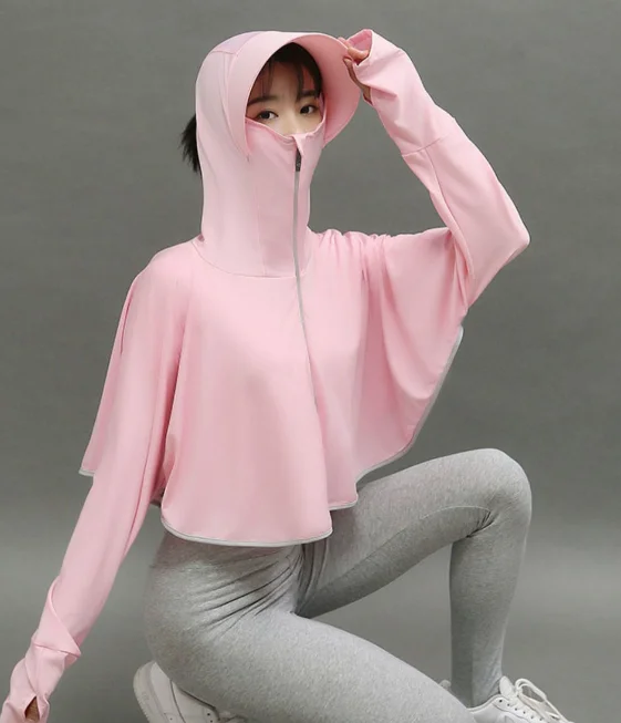 Cycling wear outdoor Sunscreen Women Sport Jacket Zipper Coat Clothes Quick Dry Running Hoodies Thumb Hole Sportwear_voghion.com